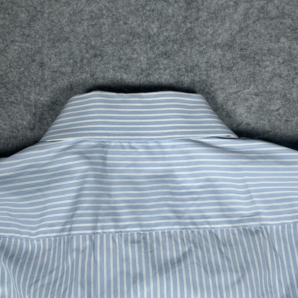 Ermenegildo Zegna Dress Shirt Men 16 Large Blue White Striped Luxury button down - Picture 16 of 16